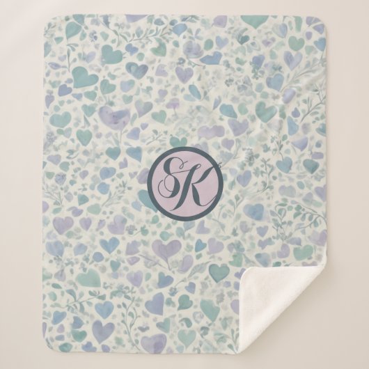 Couverture Sherpa Coeurs d'amour bleu violet vert (Devant)