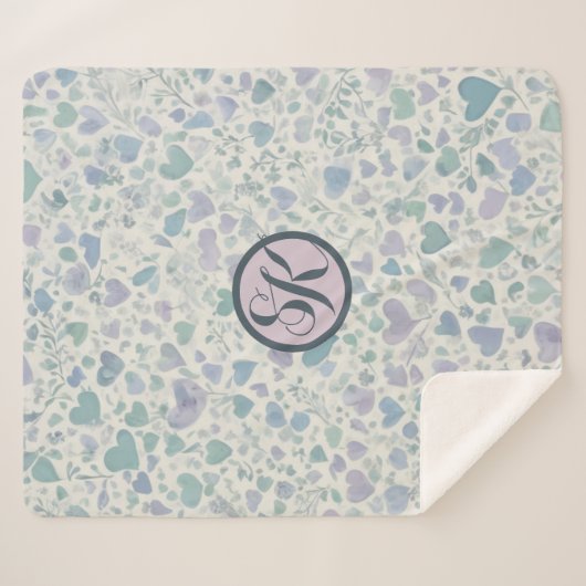 Couverture Sherpa Coeurs d'amour bleu violet vert (Devant (Horizontal))