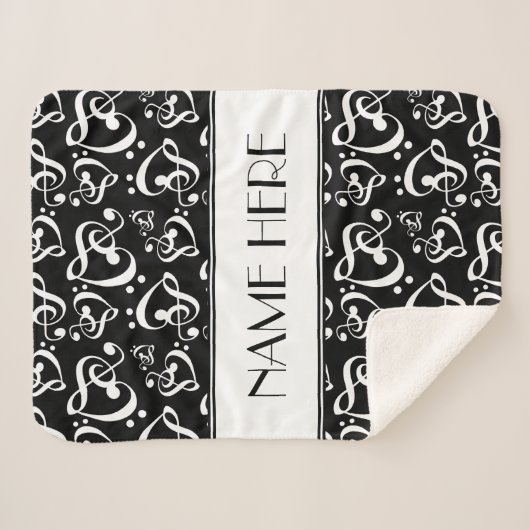 Couverture Sherpa Coeurs de Clé Noir Et Blanc Personnalisés Notes mu (Devant (Horizontal))