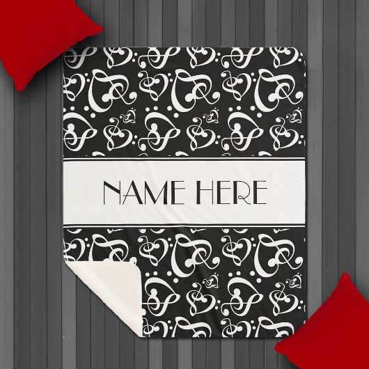 Couverture Sherpa Coeurs de Clé Noir Et Blanc Personnalisés Notes mu