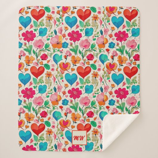 Couverture Sherpa Coeurs de coquette Whimsical, et monogramme de fle (Devant)