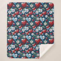 Coeurs de Noël floraux en bleu rouge et vert