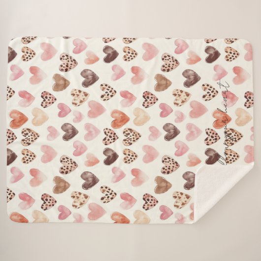 Couverture Sherpa Coeurs Empreintes de léopard Brown roses (Devant (Horizontal))
