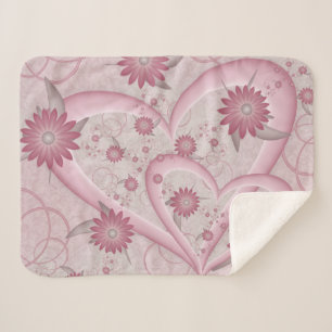 Couverture Sherpa Coeurs et fleurs Abstraits roses Aimer l'art fract