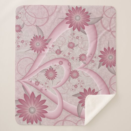 Couverture Sherpa Coeurs et fleurs Abstraits roses Aimer l'art fract (Devant)