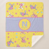 Couverture Sherpa Coeurs et lapins en filles jaunes et roses Nom (Devant)