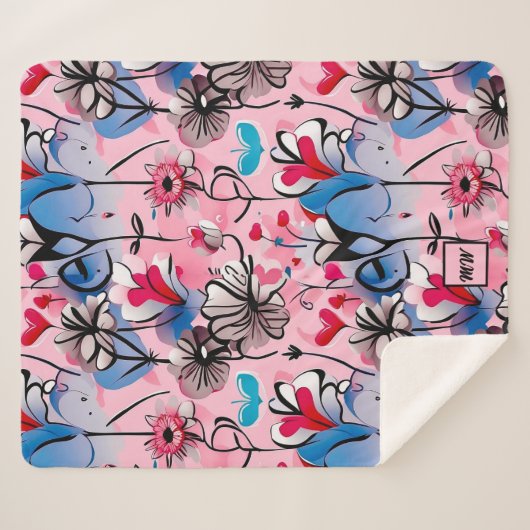 Couverture Sherpa Coeurs floraux, vibrants et monogramme de fleurs (Devant (Horizontal))