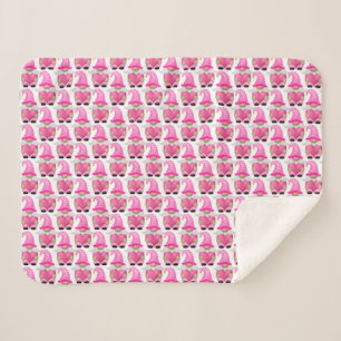 Couverture Sherpa Coeurs Gnomes roses Bois Scandinave Cute