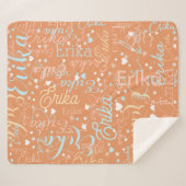 Couverture Sherpa Coeurs mignons et étoiles avec nom sur Apricot (Devant (Horizontal))