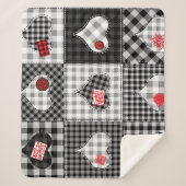 Couverture Sherpa Coeurs Noir Blanc Patchwork Sans Couleur. (Devant)