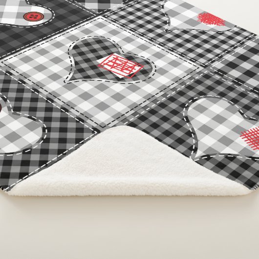 Couverture Sherpa Coeurs Noir Blanc Patchwork Sans Couleur. (3/4)