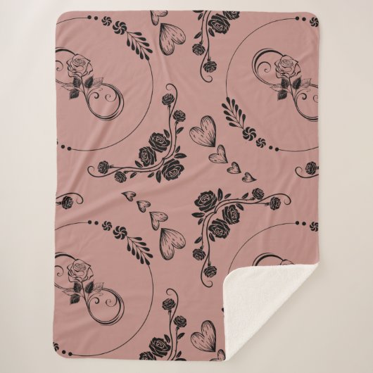 Couverture Sherpa Coeurs noirs simples, Floral, Infinité sur prune | (Devant)