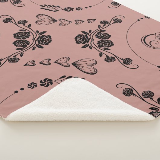Couverture Sherpa Coeurs noirs simples, Floral, Infinité sur prune | (3/4)