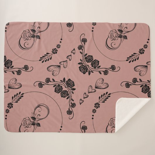 Couverture Sherpa Coeurs noirs simples, Floral, Infinité sur prune | (Devant (Horizontal))