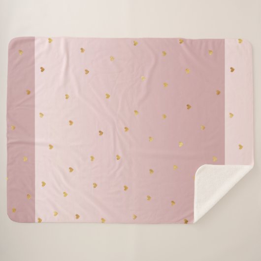 Couverture Sherpa Coeurs Ombres dorés rose (Devant (Horizontal))