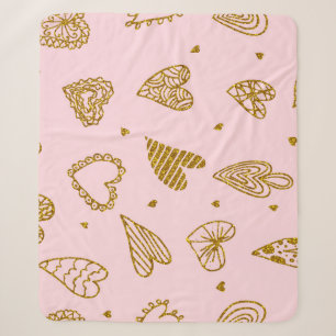 Couverture Sherpa Coeurs parties scintillant or : motif arrière - pl