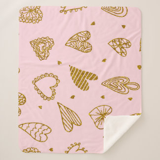 Couverture Sherpa Coeurs parties scintillant or : motif arrière - pl