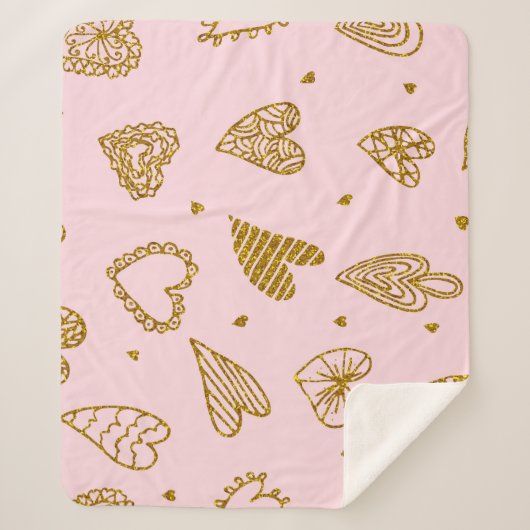 Couverture Sherpa Coeurs parties scintillant or : motif arrière - pl (Devant)