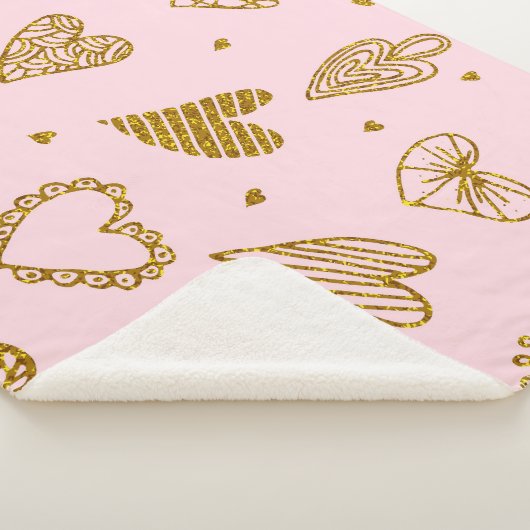 Couverture Sherpa Coeurs parties scintillant or : motif arrière - pl (3/4)