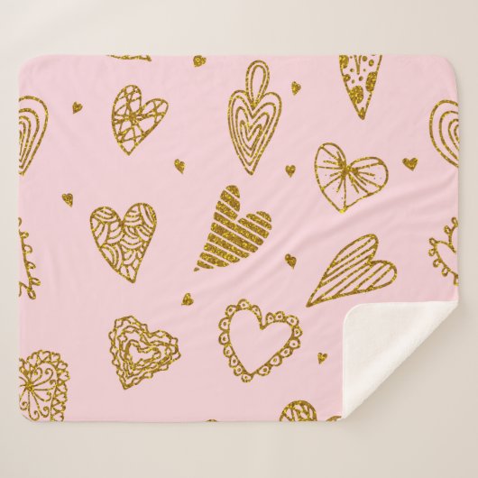 Couverture Sherpa Coeurs parties scintillant or : motif arrière - pl (Devant (Horizontal))