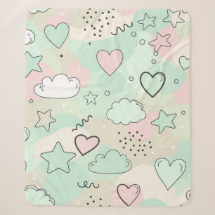 Couverture Sherpa Cœurs pastel et nuages Aquarelle Rêve (9)