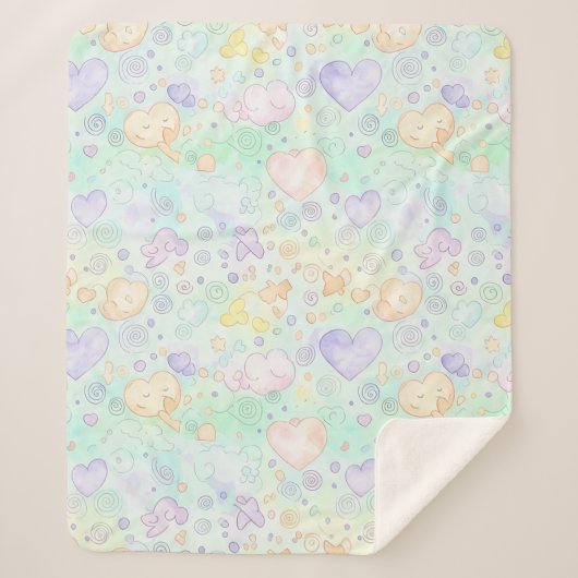 Couverture Sherpa Cœurs pastel et nuages Rêve aquarelle (2) (Devant)