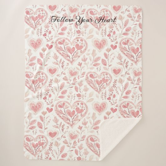 Couverture Sherpa Cœurs roses blancs (Devant)