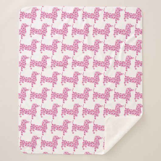 Couverture Sherpa Coeurs roses Dachshunds (Devant)