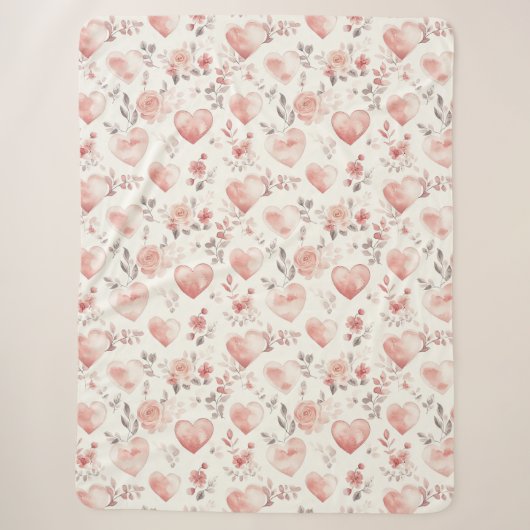 Couverture Sherpa Cœurs Roses Fleurs Rose Romantique (Devant)