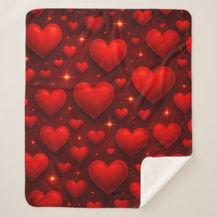 Couverture Sherpa Coeurs rouges avec Motif étoiles