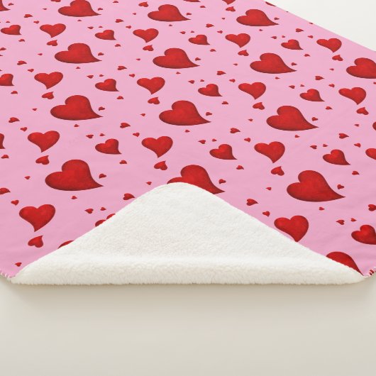 Couverture Sherpa Coeurs rouges en rose (3/4)