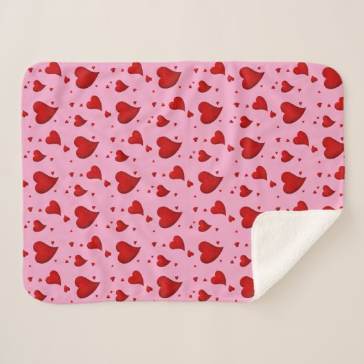 Couverture Sherpa Coeurs rouges en rose (Devant (Horizontal))