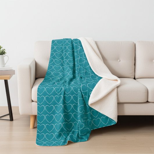 Couverture Sherpa Coeurs sur le bleu vibre