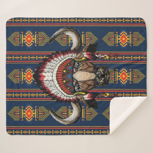 Couverture Sherpa Coiffure de buffle amérindienne (Devant (Horizontal))