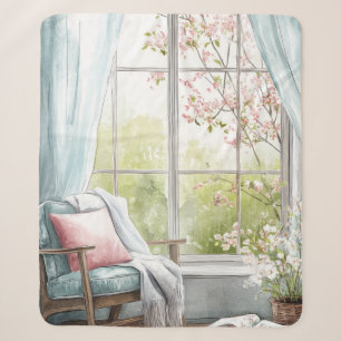 Couverture Sherpa Coin de lecture aquarelle cosy fenêtre jardin de p