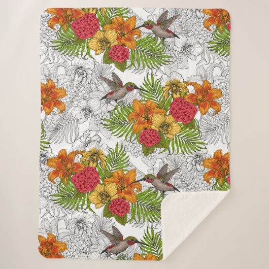 Couverture Sherpa Colibris et bouquet tropical (Devant)
