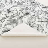 Couverture Sherpa Colibris et fleurs d'hibiscus b&w (3/4)