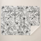 Couverture Sherpa Colibris et fleurs d'hibiscus b&w (Devant (Horizontal))