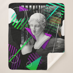 Couverture Sherpa Collage d'art contemporain avec statue de tête en