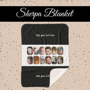 Couverture Sherpa Collage de 12 photos ajouter du texte noir blanc