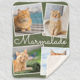 Couverture Sherpa Collage de photos de chats personnalisé vert olive