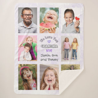 Couverture Sherpa Collage de photos Mamie (Fond Violet)