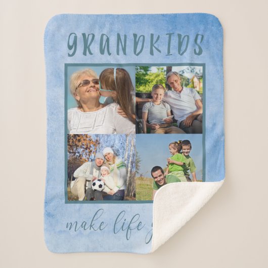 Couverture Sherpa Collage de photos pour Grand-parents Bleu (Devant)