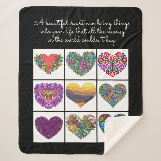 Couverture Sherpa Collage des Coeurs Peints, avec Citation (Devant)