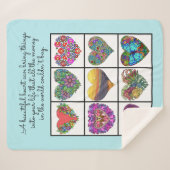 Couverture Sherpa Collage of Painted Hearts (light blue), with Quote (Devant (Horizontal))