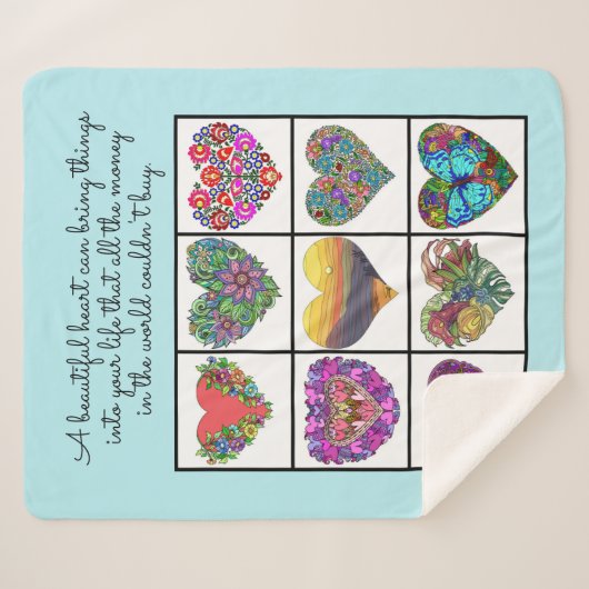 Couverture Sherpa Collage of Painted Hearts (light blue), with Quote (Devant (Horizontal))