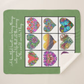 Couverture Sherpa Collage of Painted Hearts (on green), with Quote (Devant (Horizontal))
