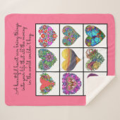 Couverture Sherpa Collage of Painted Hearts (on pink), with Quote (Devant (Horizontal))