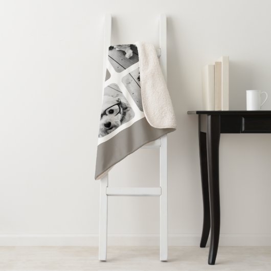 Couverture Sherpa Collage photo 8 avec Monogramme - Taupe neutre (En situation)