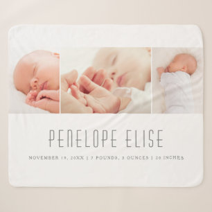 Couverture Sherpa Collage photo bébé Gris 3 Naissance